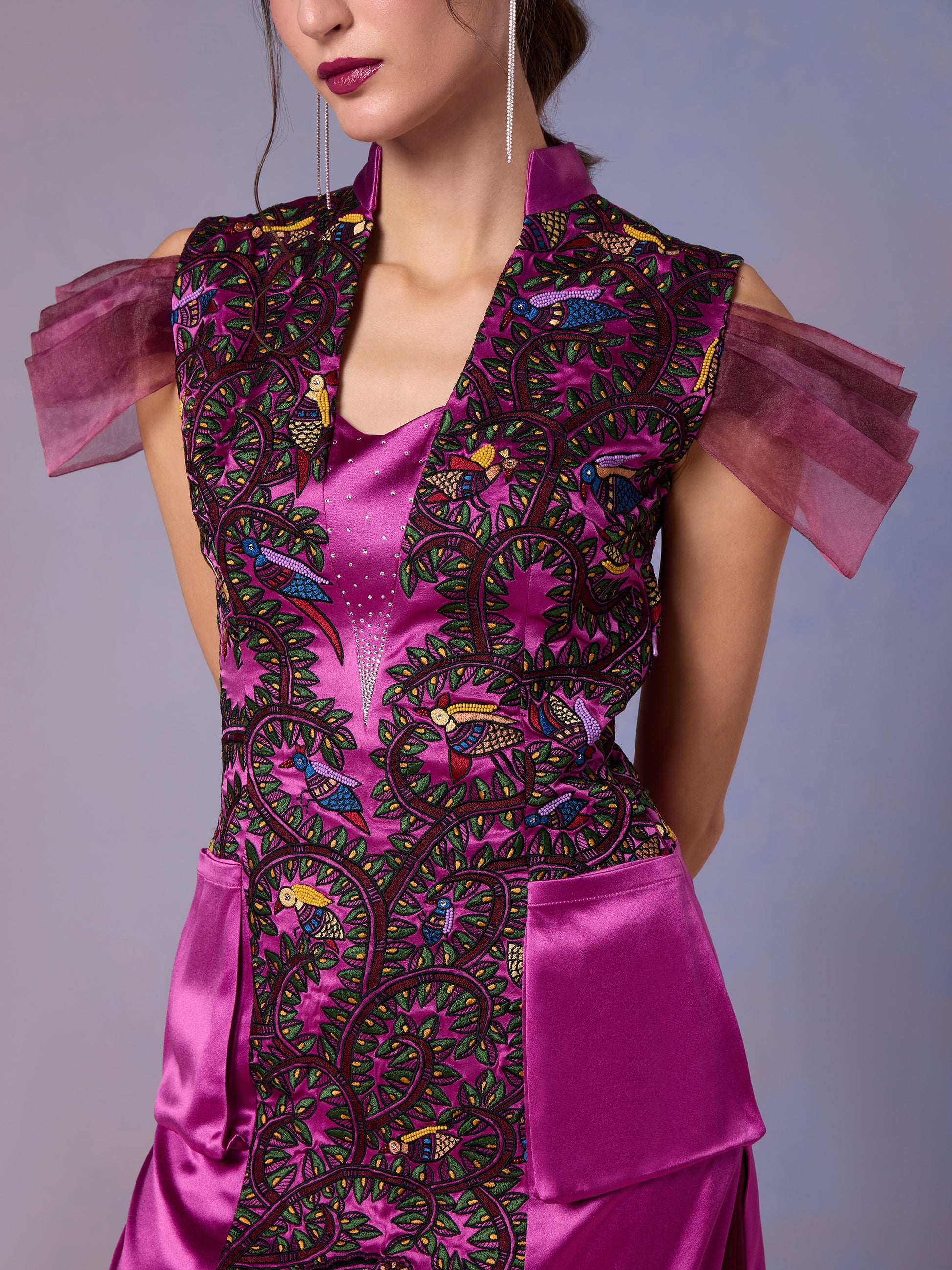 Persian Rose embroidered kurti with statement sleeves