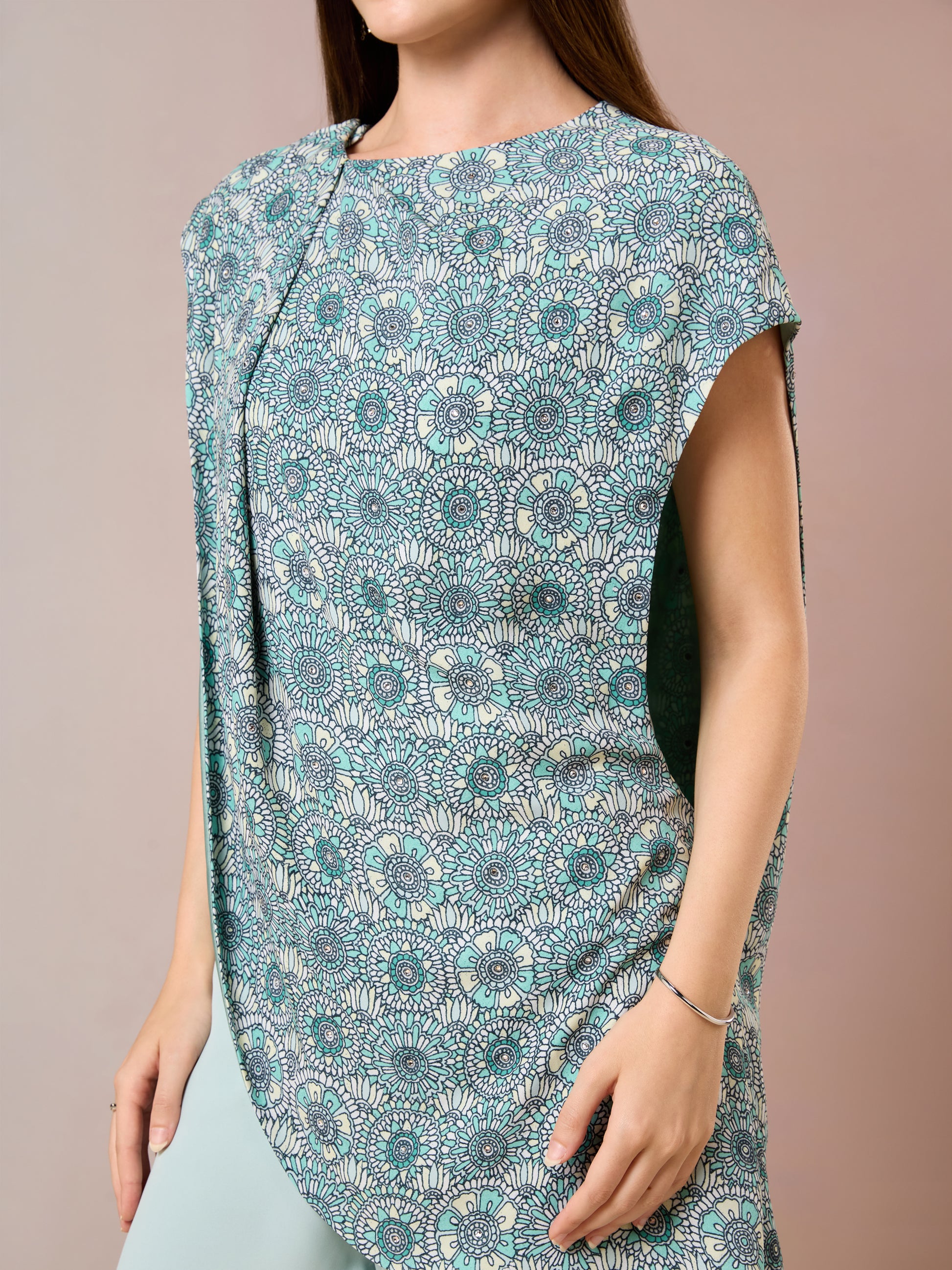 Detailed embroidery on Sea Glass Top