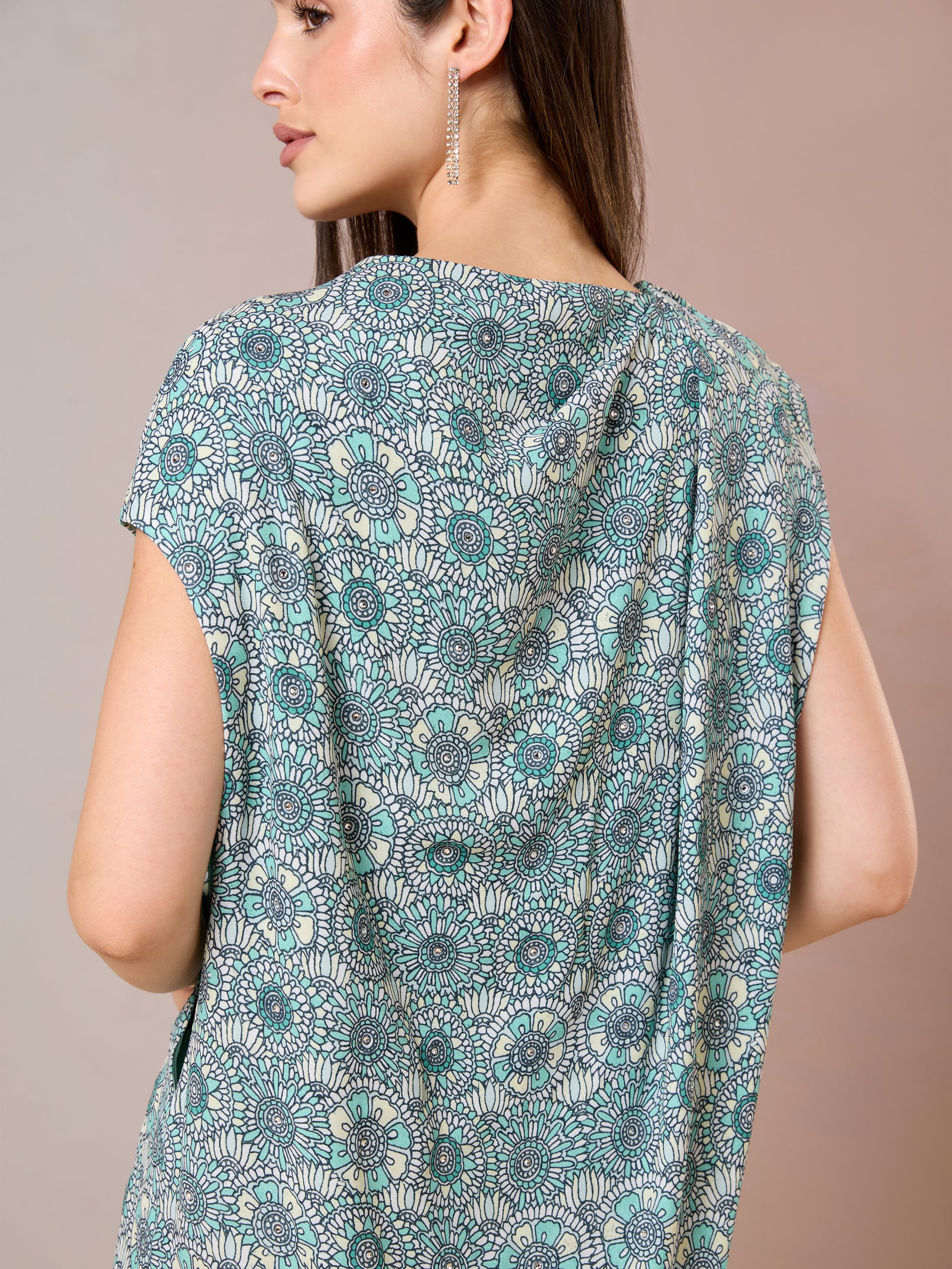 Close-up of embroidery  back of Sea Glass Top