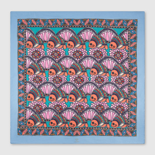 Handcrafted silk scarf with Madhubani art - Marushika