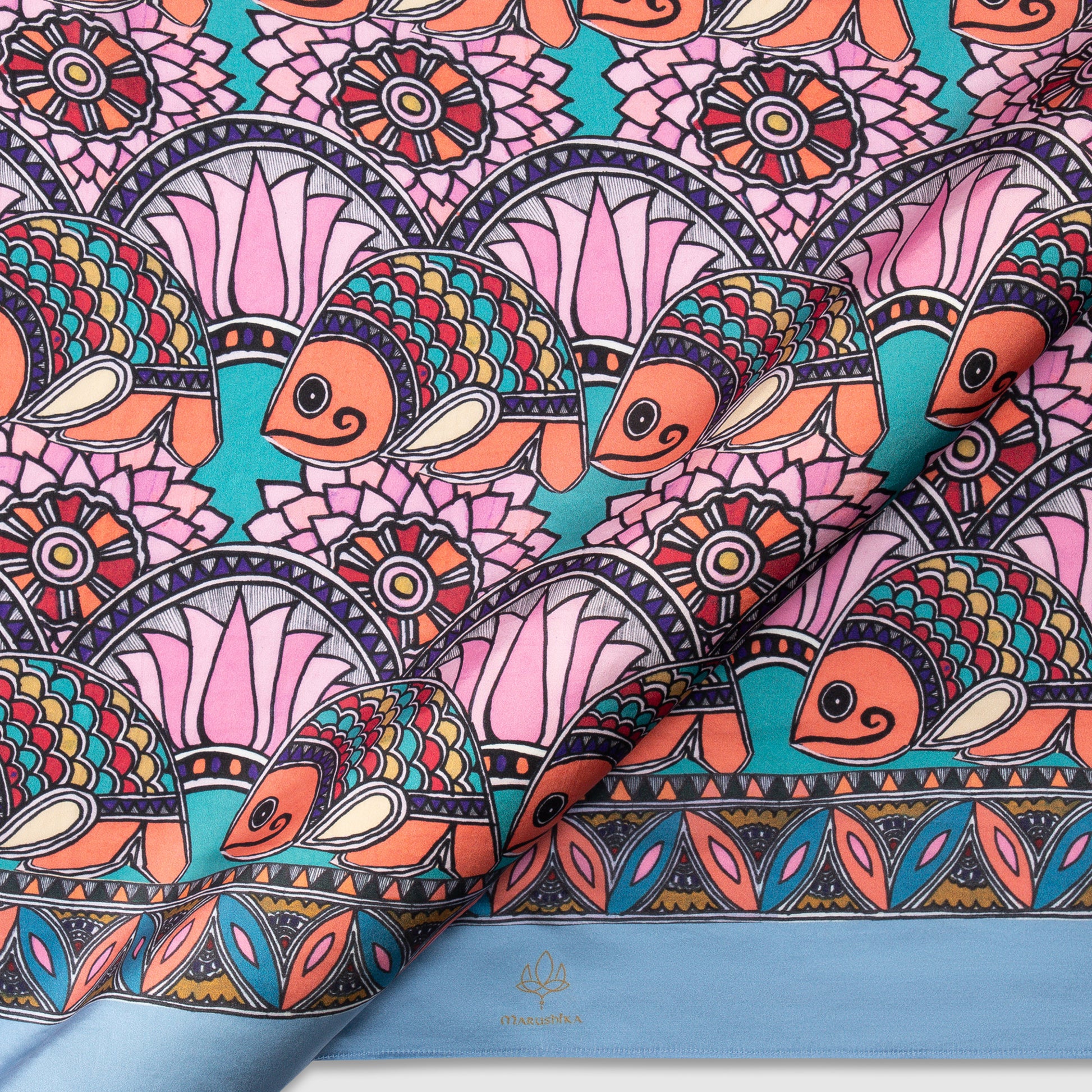 Handcrafted silk scarf with Madhubani art - Marushika
