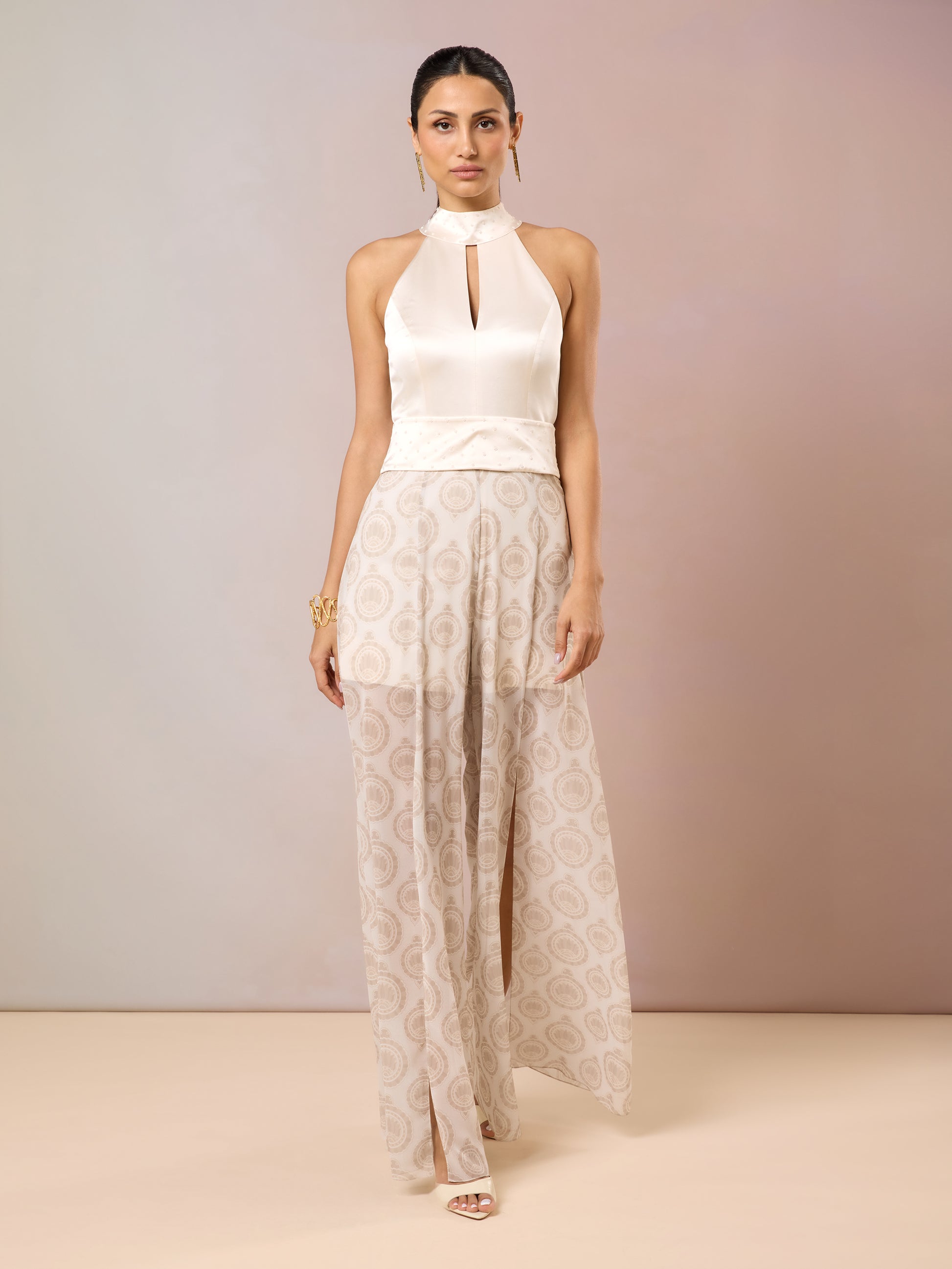 Model in Champagne Jumpsuit