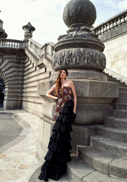 Long Dress - Black Ice Silk Satin & Crepe