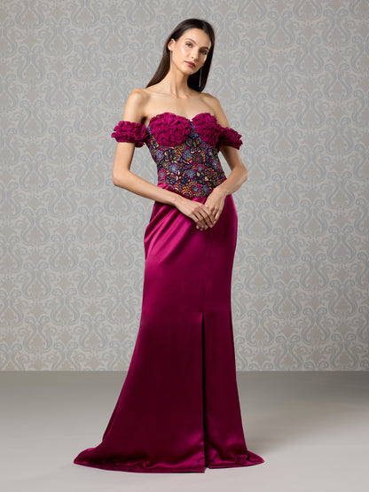 Long Dress - Cranberry Silk Satin & Georgette