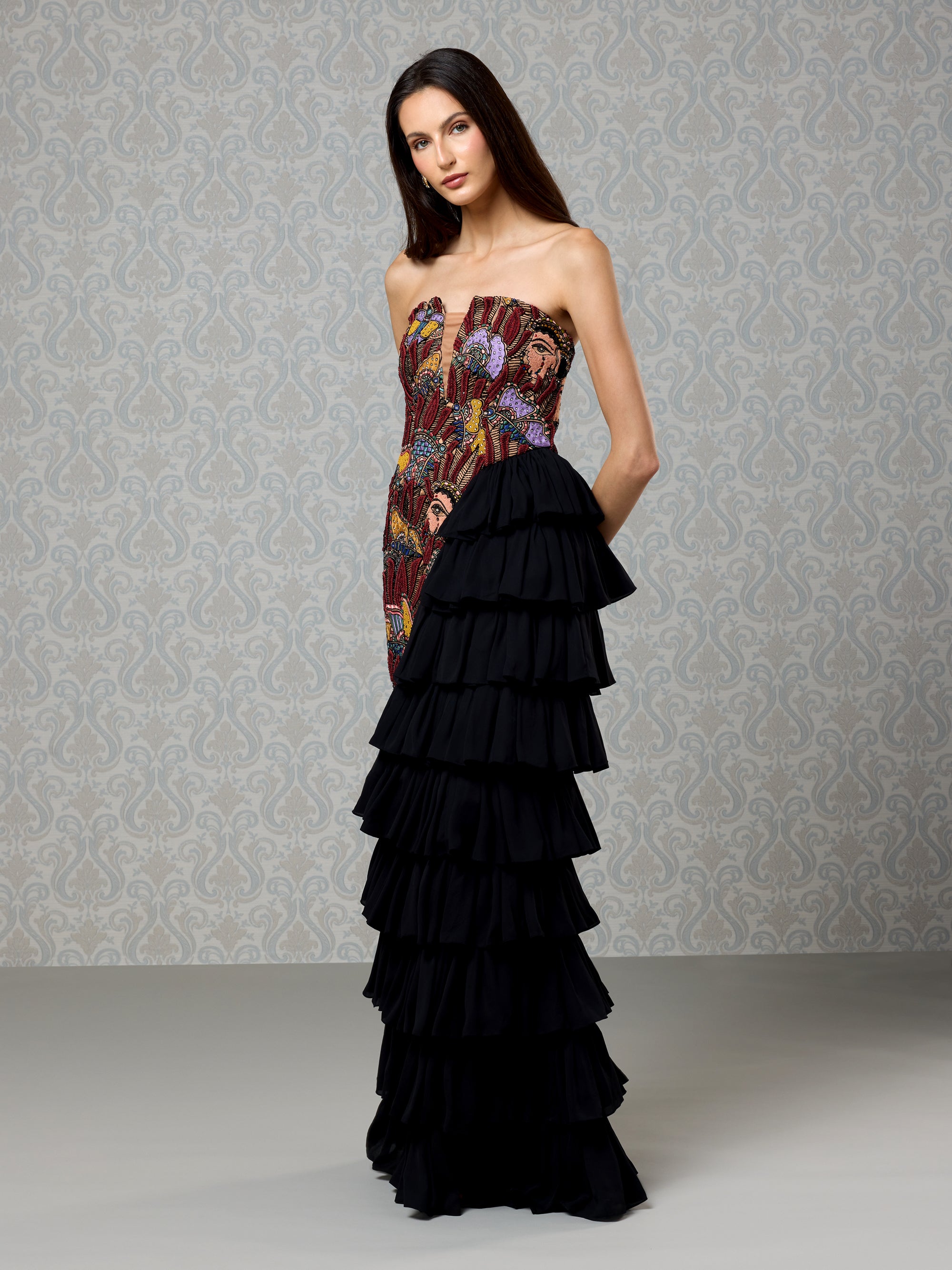Black Silk Satin Long Dress