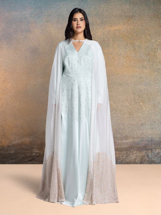 Kaftan with Cape - Champagne & Sea Glass