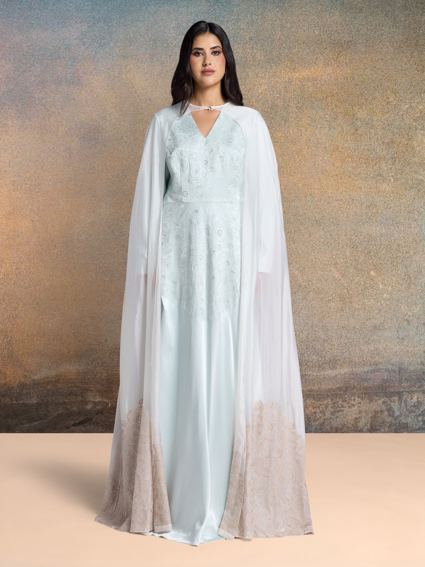 Kaftan with Cape - Champagne & Sea Glass