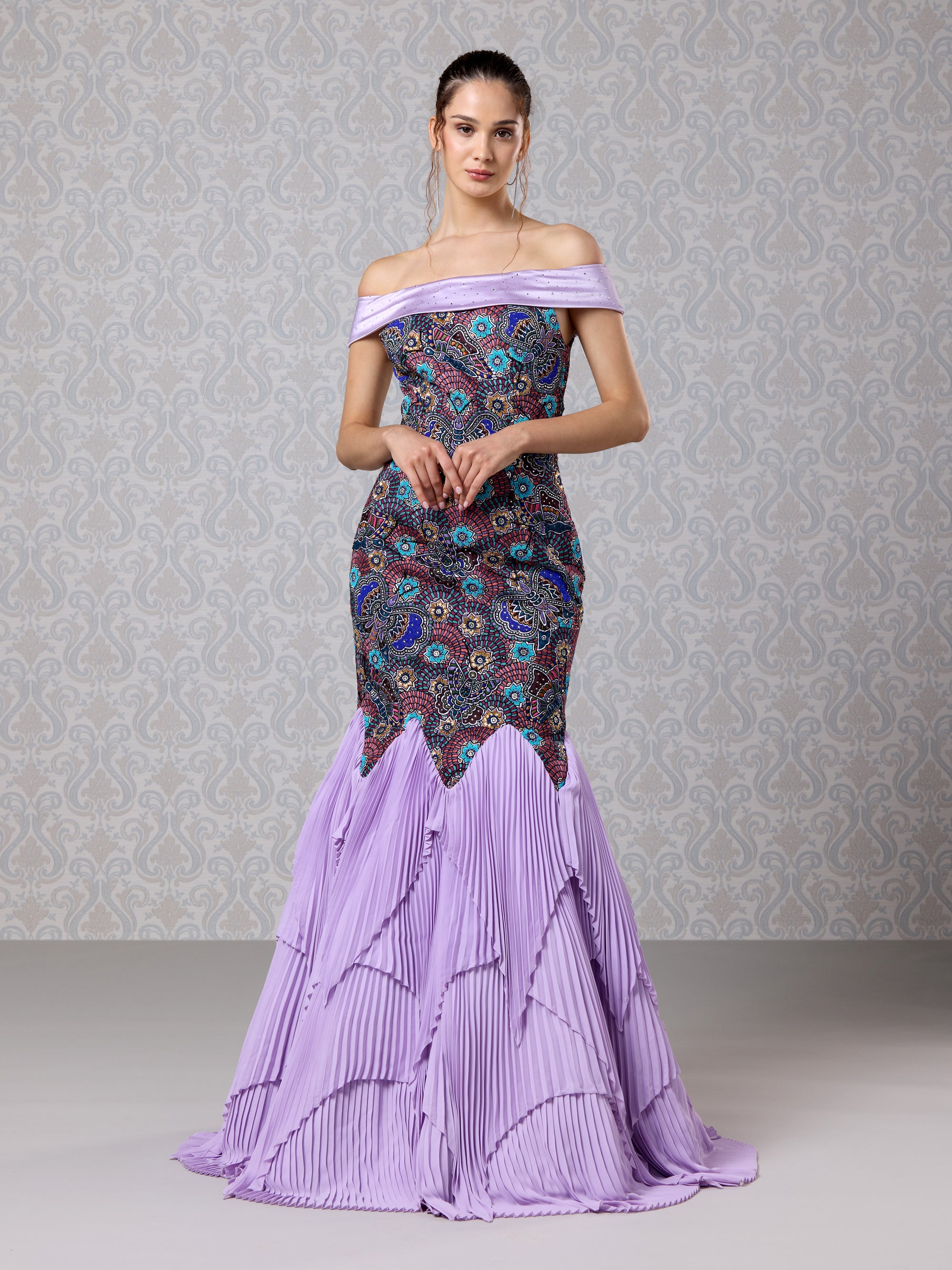 Amethyst Haze Silk Satin & Crepe Long Dress