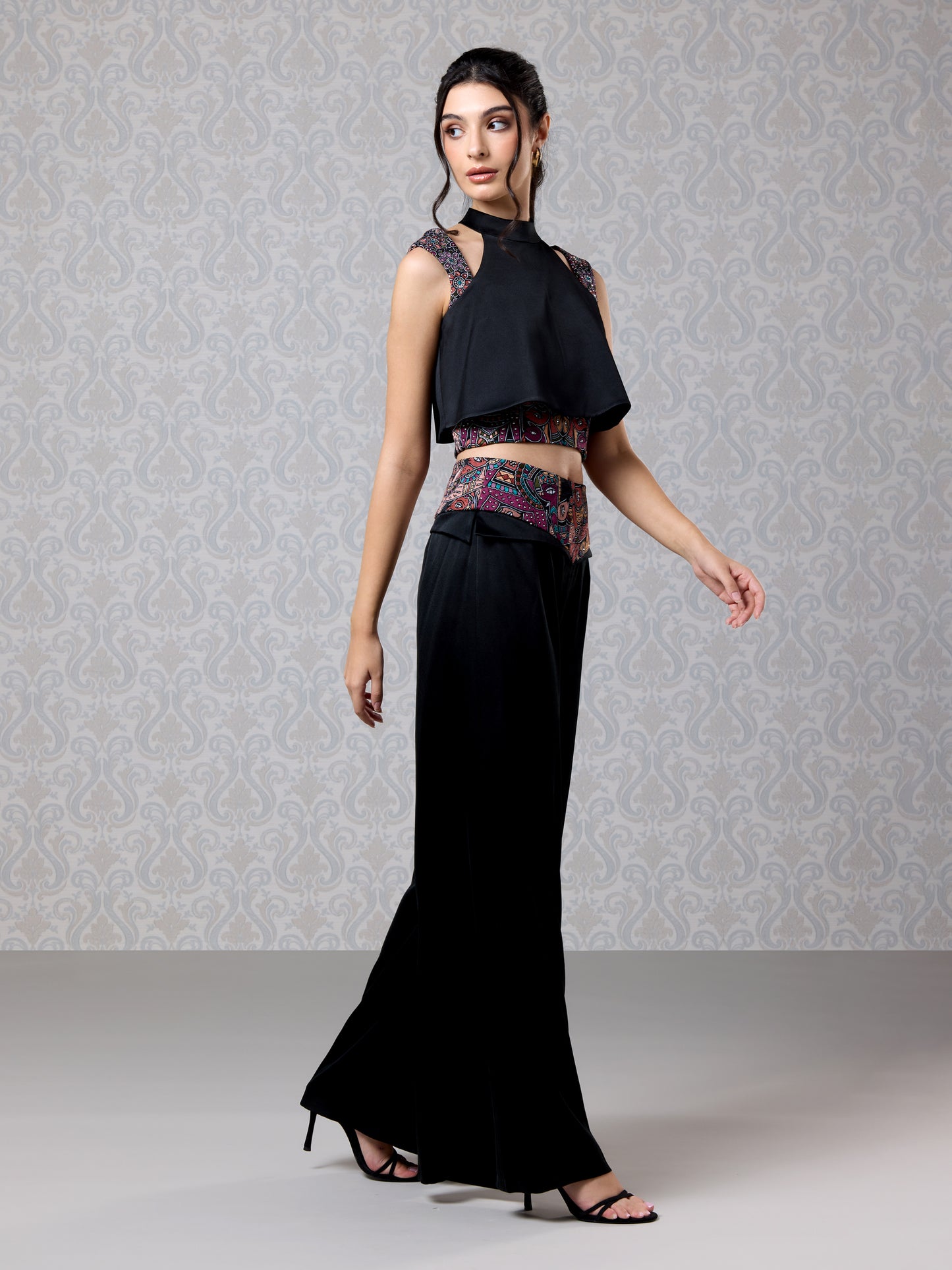 Black Ice Silk Satin Top & Trouser Set