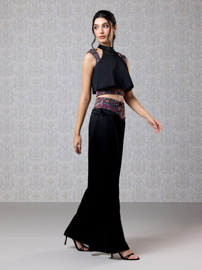 Top & Trouser - Black Ice Silk Satin