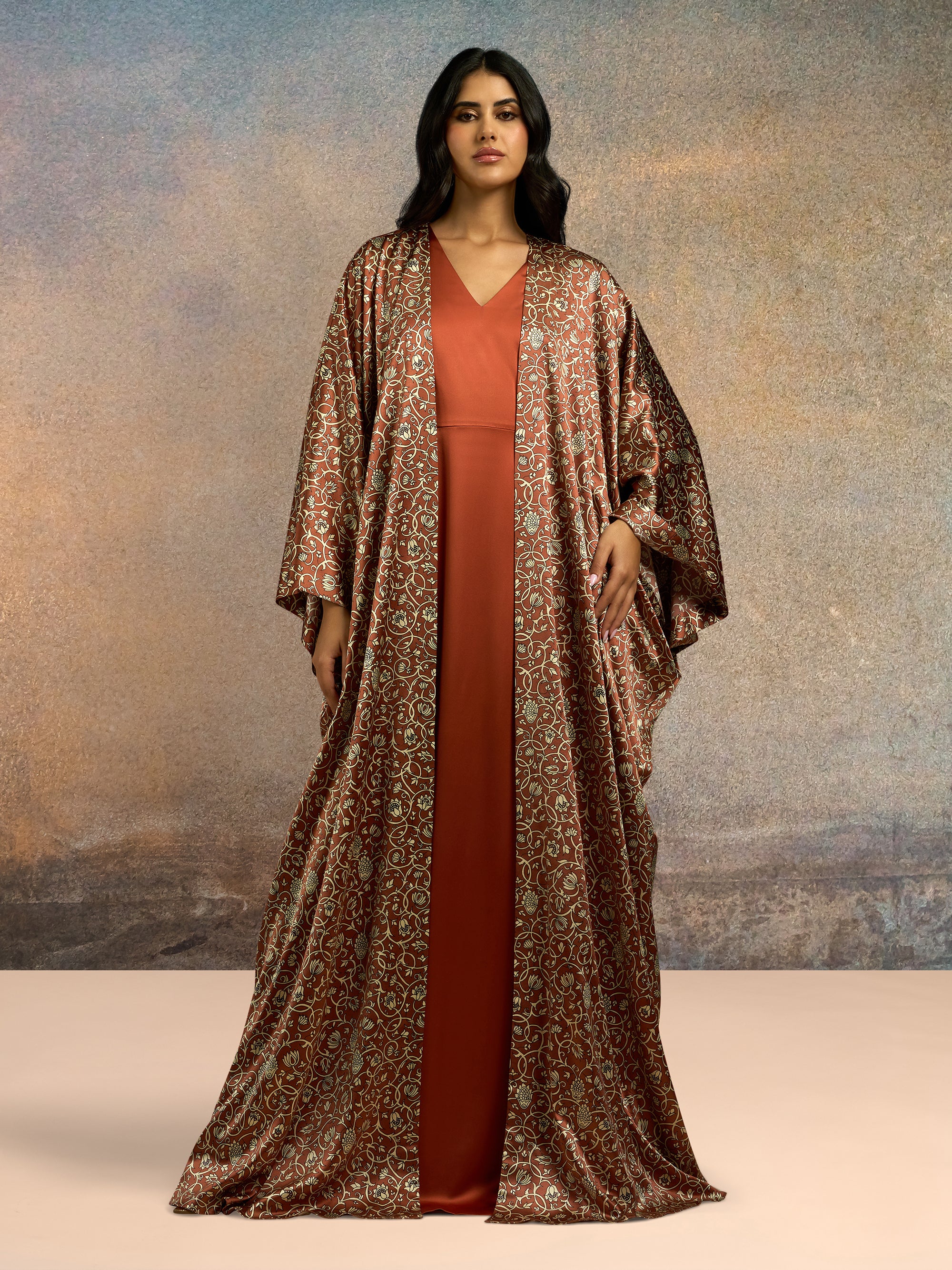 Abaya with Dress - Terracotta Luxe