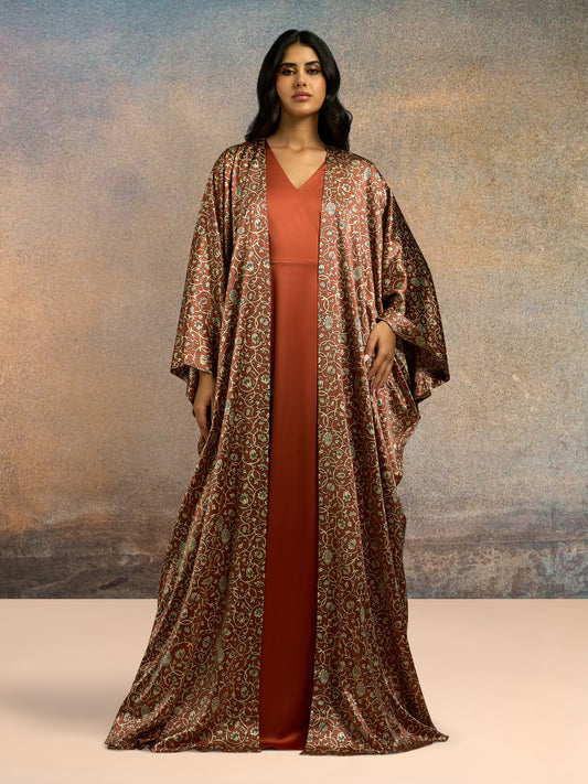 Abaya with Dress - Terracotta Luxe