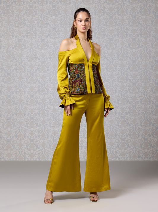 Harvest Gold Silk Satin Top & Trouser Set