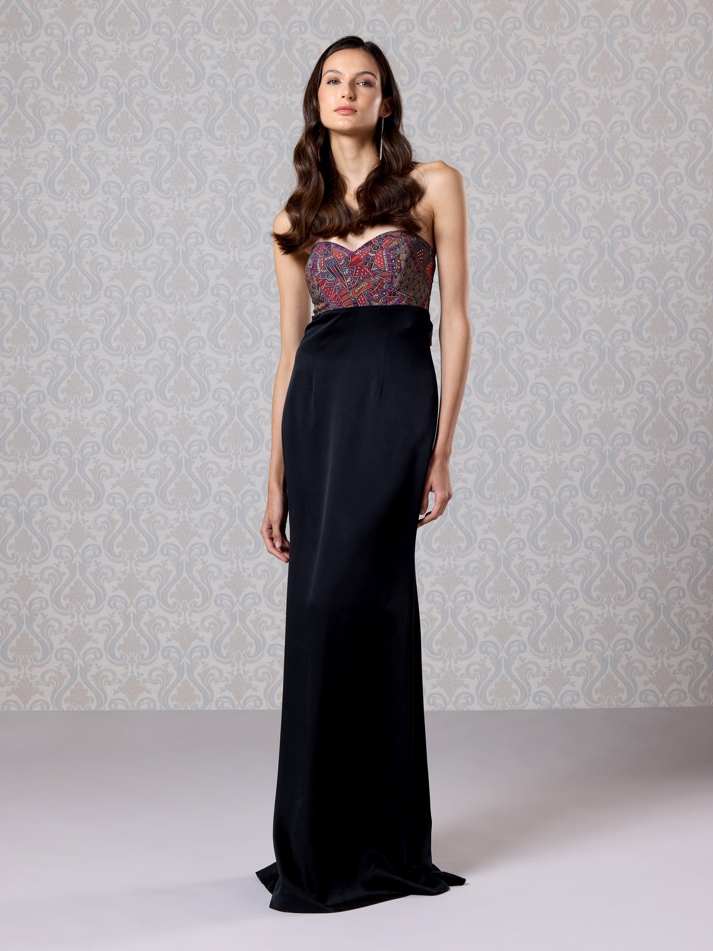 Black Ice Silk Satin & Crepe Sleeveless Long Dress