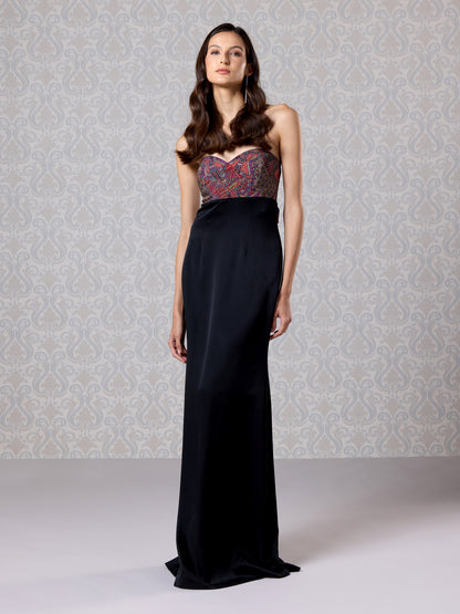 Long Dress - Black Ice Silk Satin & Crepe Sleeveless