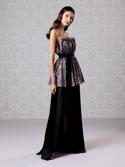 Long Dress - Brown Oak & Black Ice Silk Satin