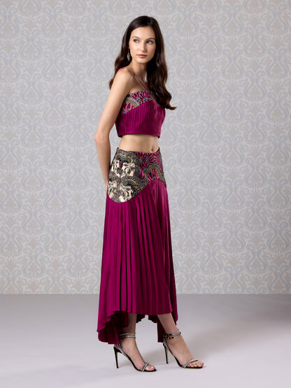 Skirt & Top - Cranberry Silk Satin & Vegan Leather
