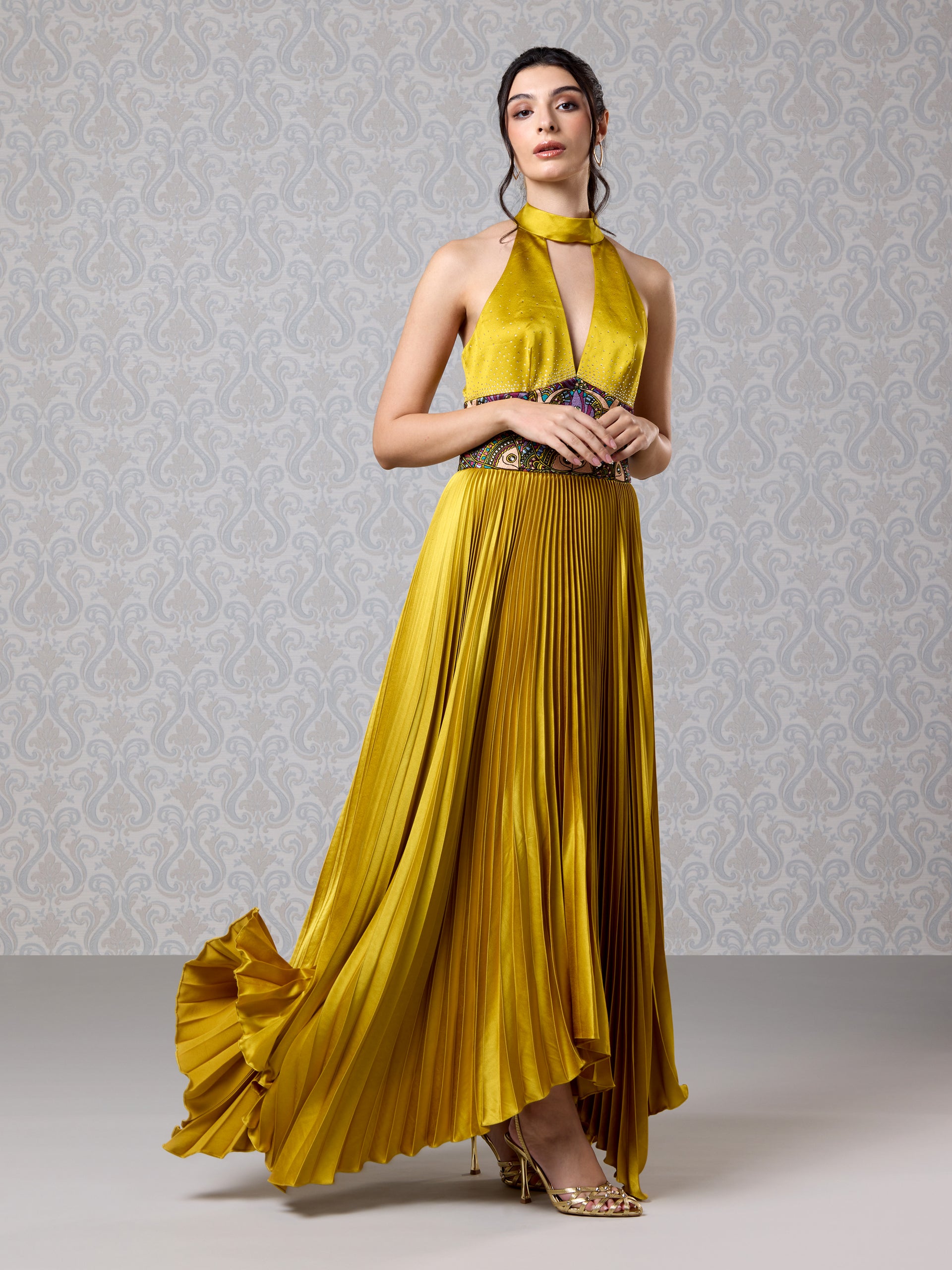 Harvest Gold Silk Satin Long Dress Luxury Women's Fashion | Marushika Harvest Gold Silk Satin Long Dress Luxury Women's Fashion | Marushika