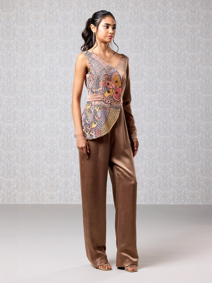 Jumpsuit - Vanilla & Brown Oak Silk Satin