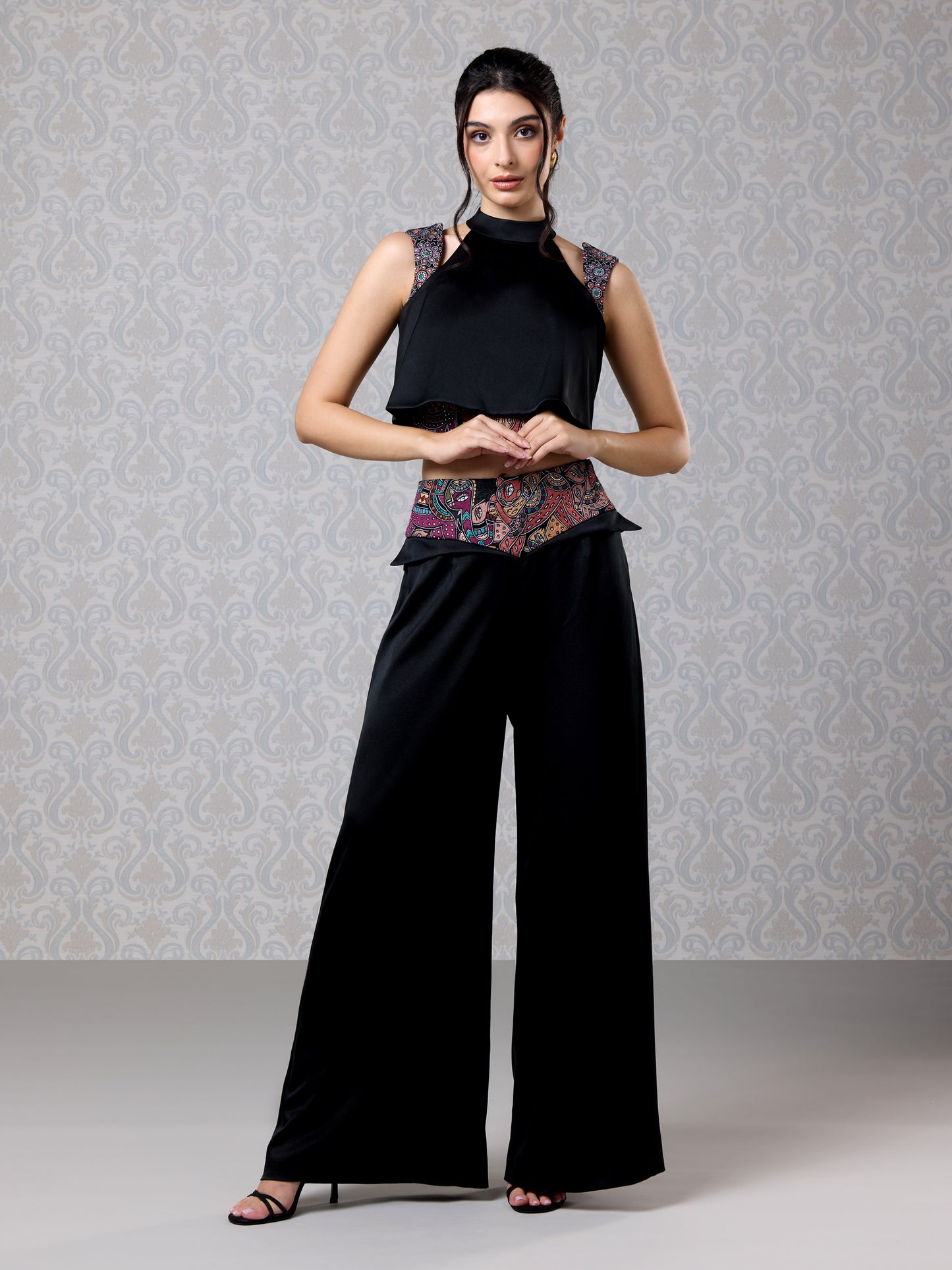 Black Ice Silk Satin Top & Trouser Set