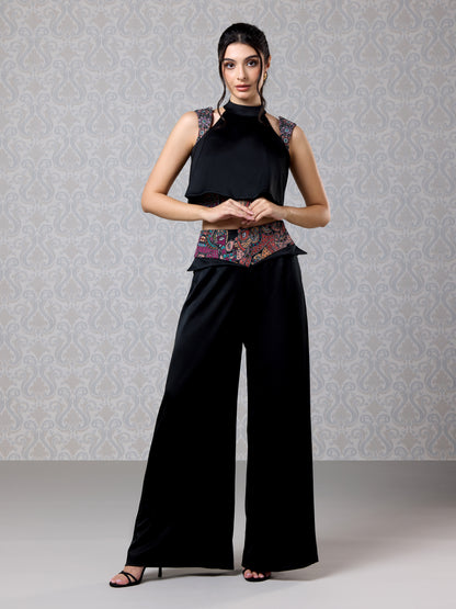 Top & Trouser - Black Ice Silk Satin