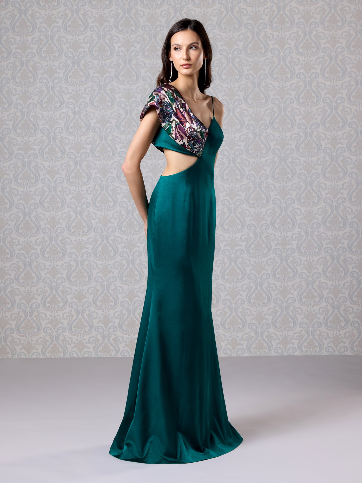 Emerald Silk Satin Long Dress