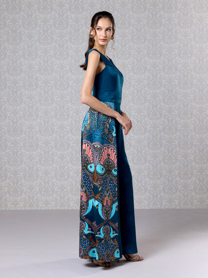 Jumpsuit - Moonlight Blue Silk Satin & Organza