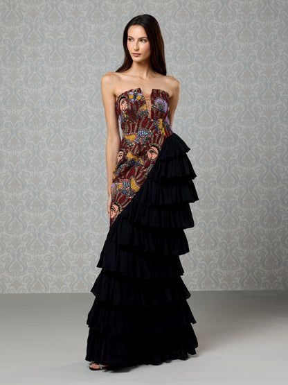 Long Dress - Black Ice Silk Satin & Crepe