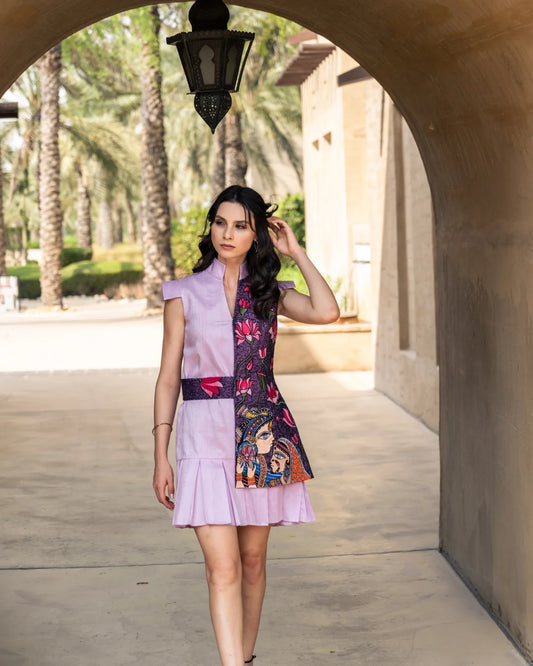 Short Dress - French Lilac Raw Silk