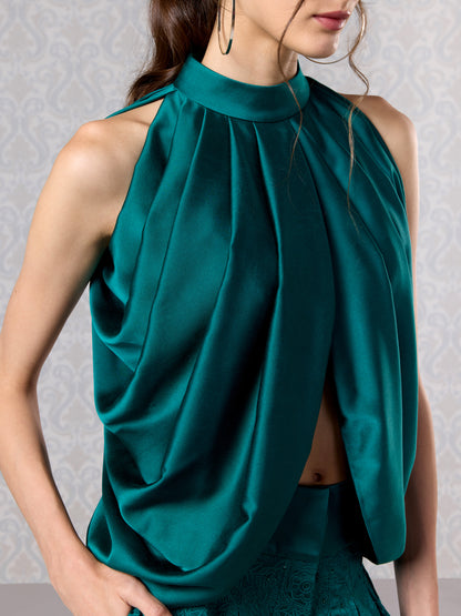 Top & Trouser - Emerald Green Silk Satin