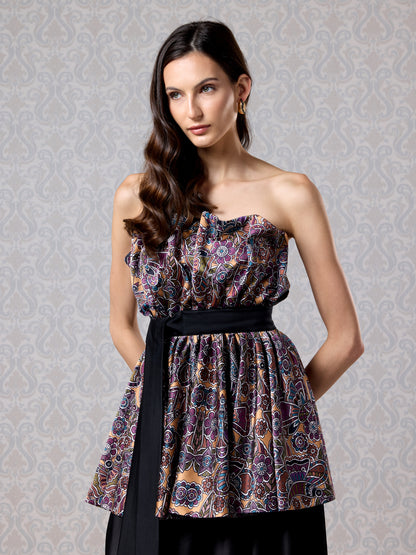 Long Dress - Brown Oak & Black Ice Silk Satin