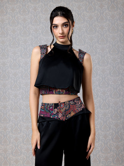 Top & Trouser - Black Ice Silk Satin