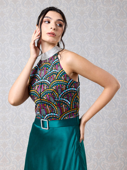 Asymmetrical Dress - Emerald Silk Satin