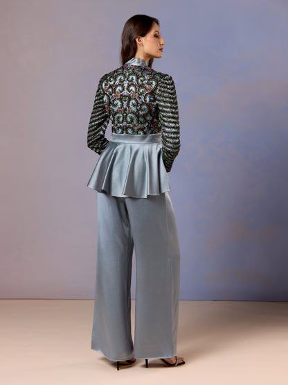 Top & Trouser - Glacier Blue Silk Satin