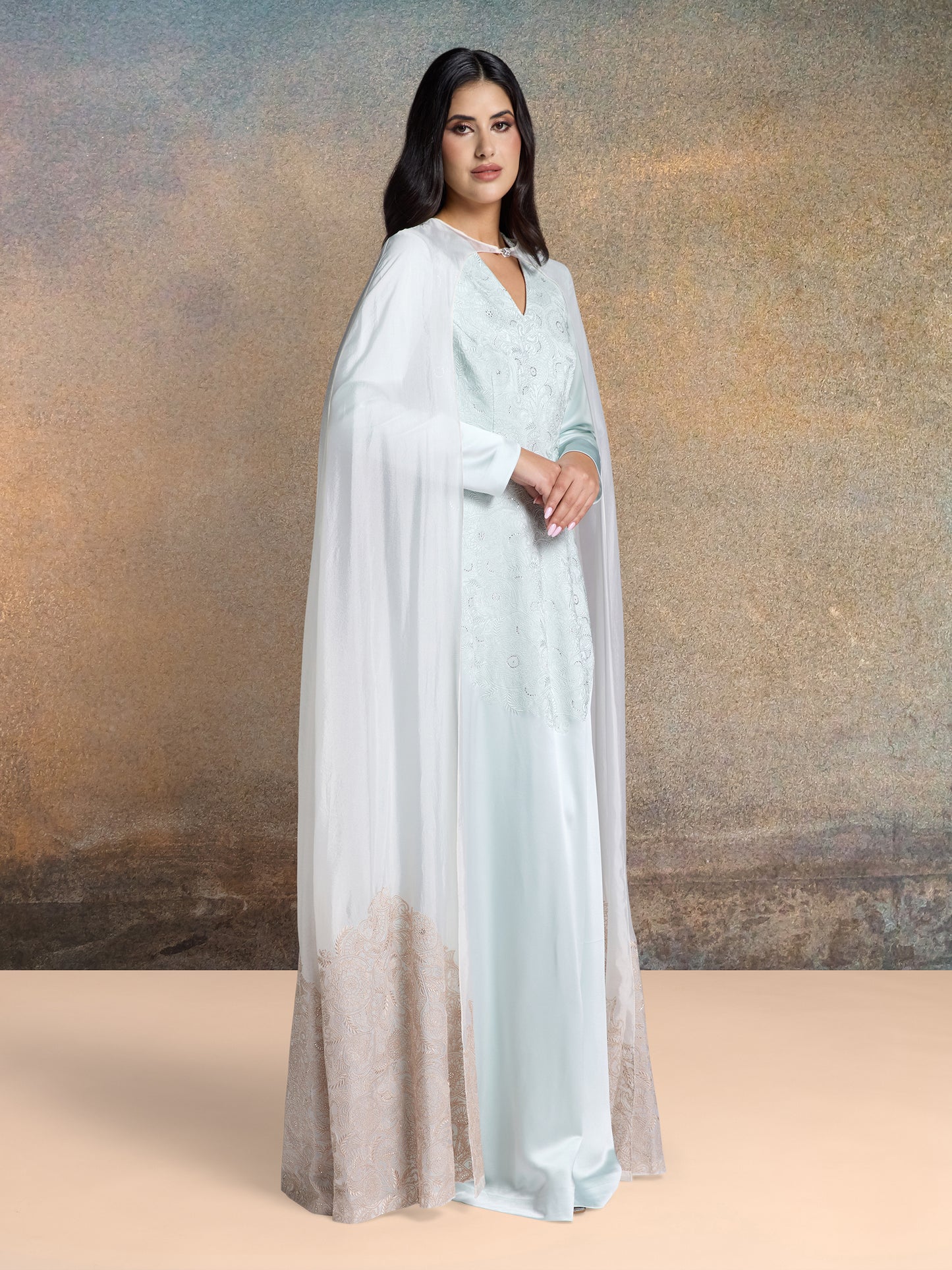 Kaftan with Cape - Champagne & Sea Glass