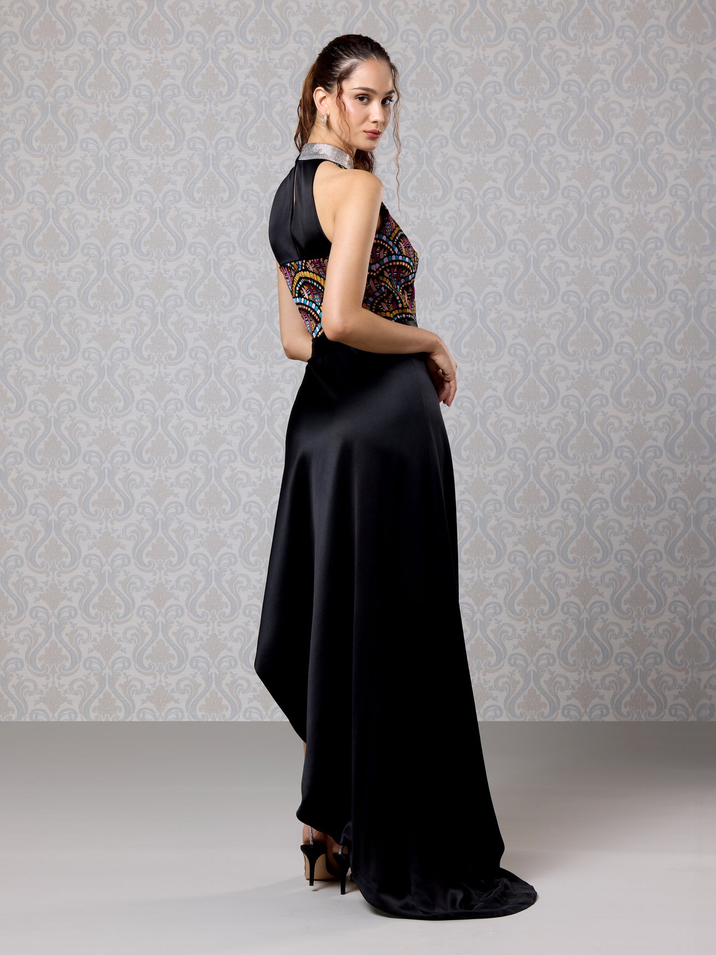 Back Ice Silk Satin Long Dress