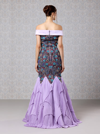 Long Dress - Amethyst Haze Silk Satin & Crepe
