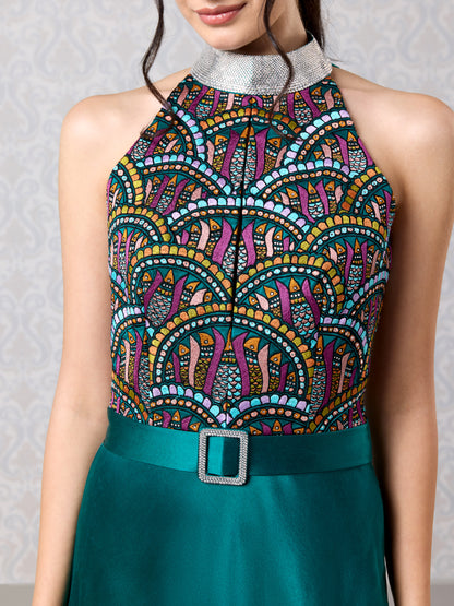 Asymmetrical Dress - Emerald Silk Satin