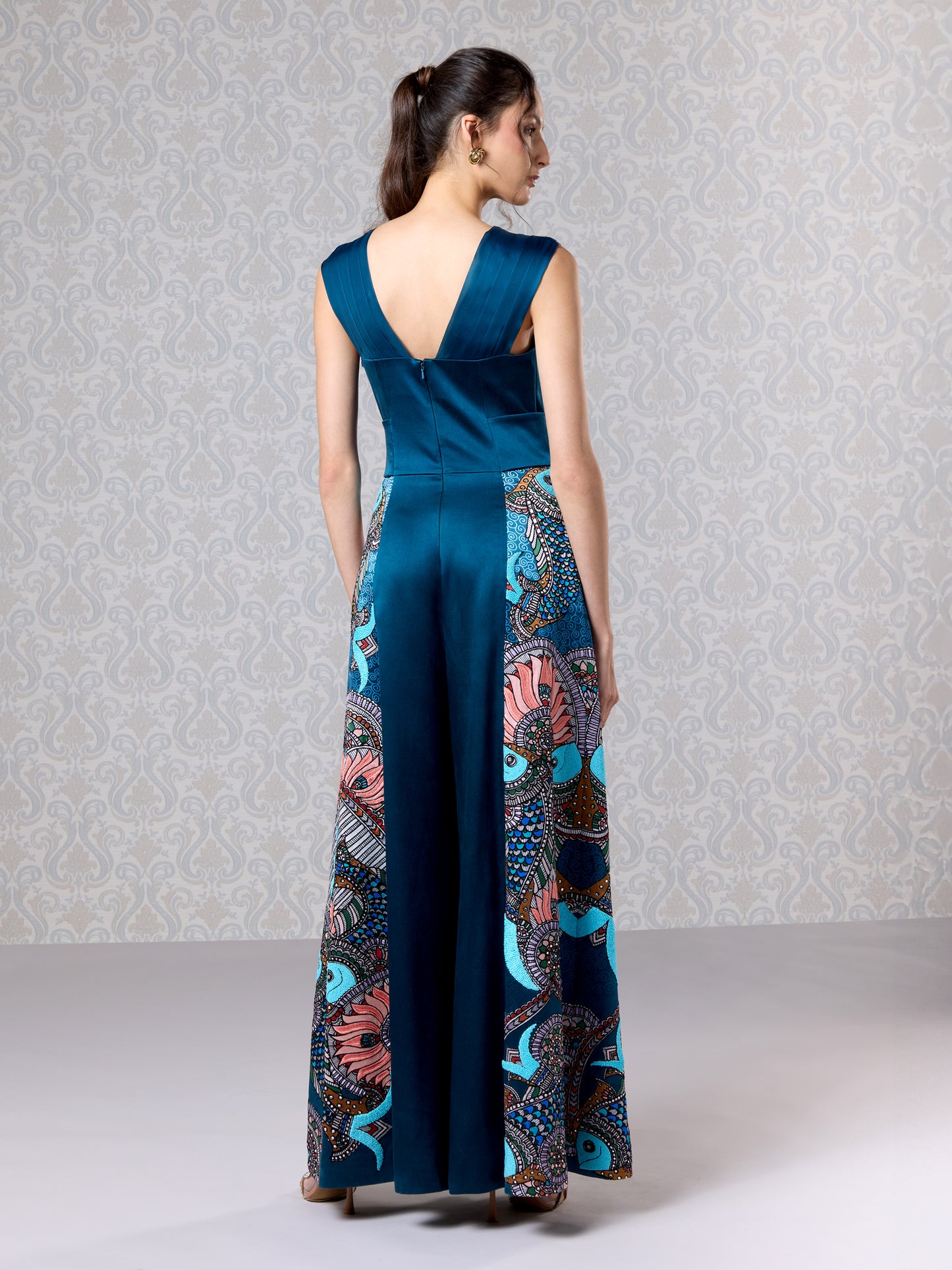 Moonlight Blue Silk Satin & Organza Jumpsuit