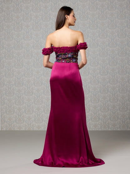 Long Dress - Cranberry Silk Satin & Georgette