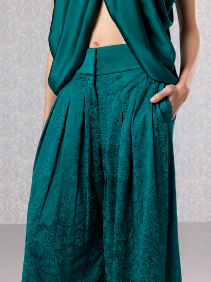 Top & Trouser - Emerald Green Silk Satin