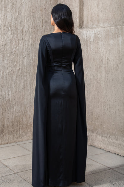 Evening Gown with Cape Sleeves - Black Ice