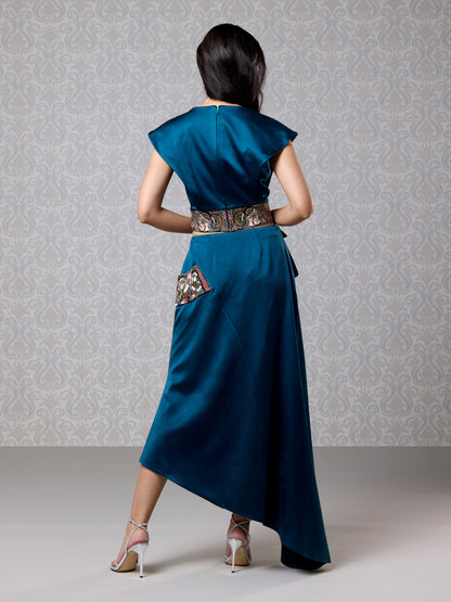 Skirt & Top - Moonlight Blue Silk Satin & Vegan Leather