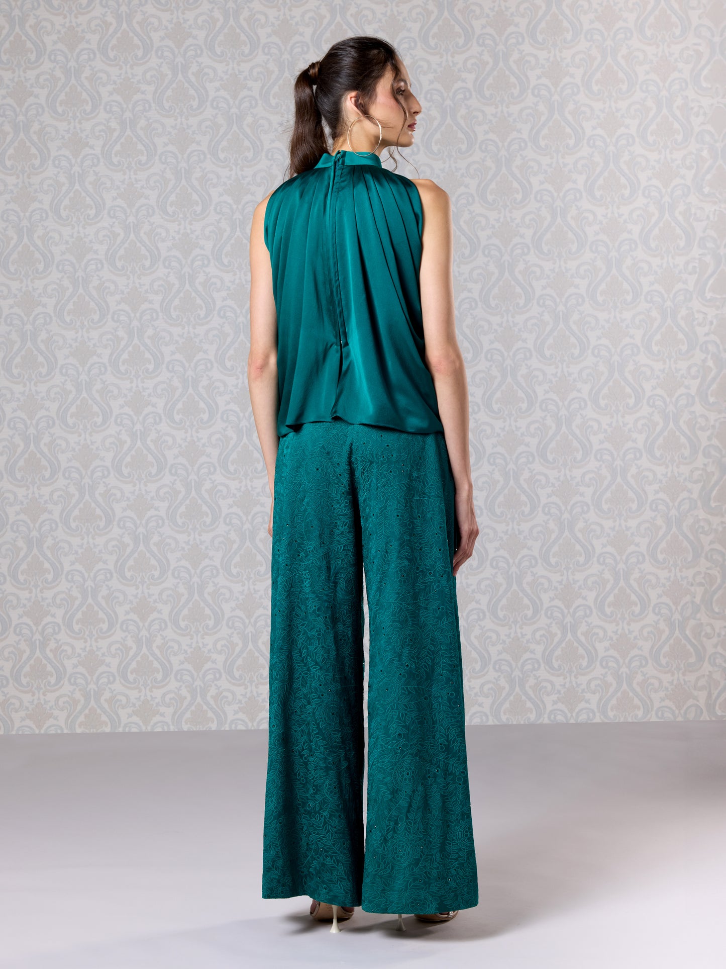 Emerald Green Silk Satin Top & Trouser Set