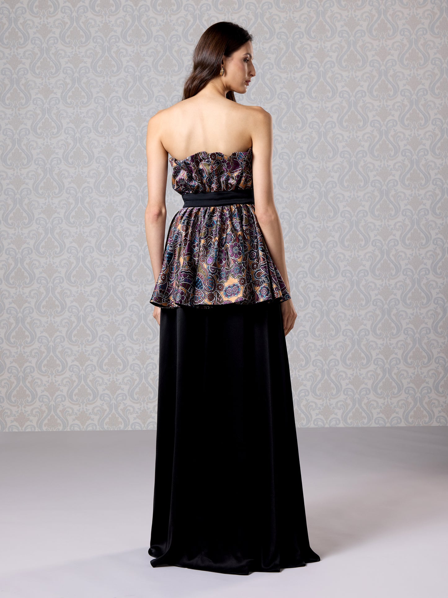 Brown Oak & Black Ice Silk Satin Long Dress