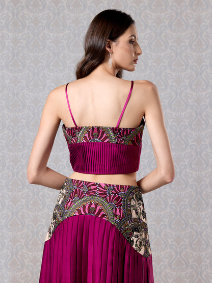 Skirt & Top - Cranberry Silk Satin & Vegan Leather