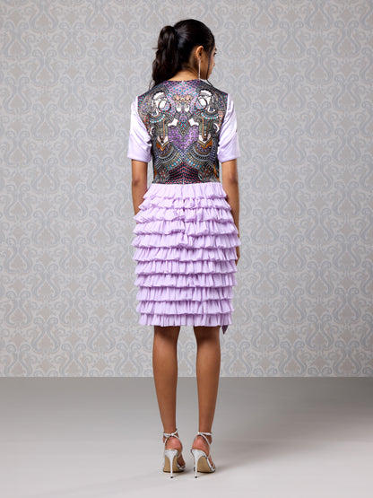 Short Dress - Amethyst Haze Silk Satin & Georgette