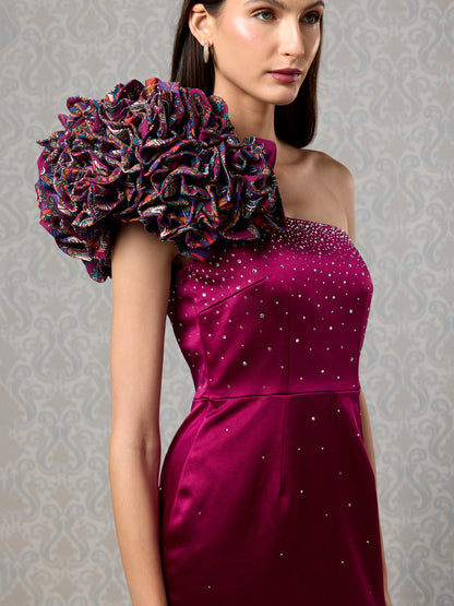 Short Dress - Cranberry Silk Satin & Georgette