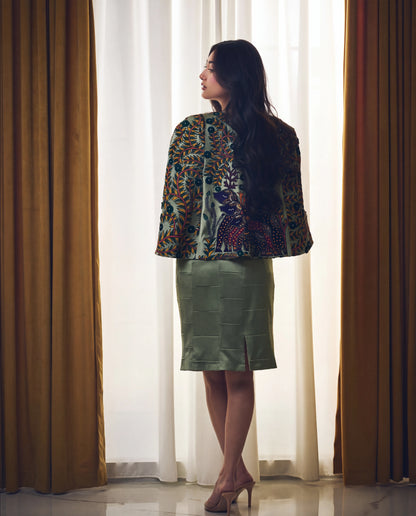 Short Dress with Cape - Sage Whisper