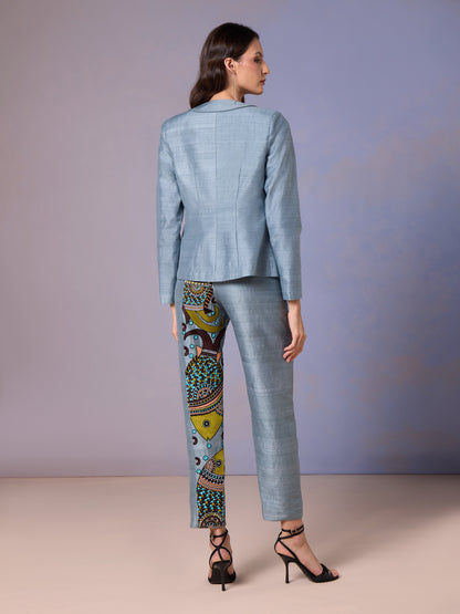 Top, Trouser & Jacket - Glacier Blue Raw Silk